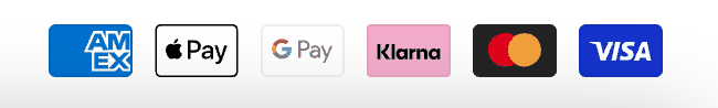 Betalsätt: American Express, Apple Pay, Google Pay, Klarna, Mastercard, Visa